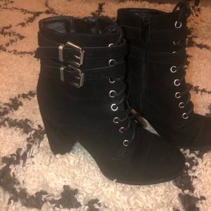black suede lace up booties